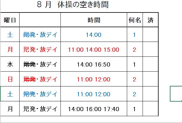 【 2020年度】 8月ご予約空き状況（8/2)