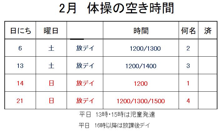 【 2020年度】2月ご予約空き状況（1/8)