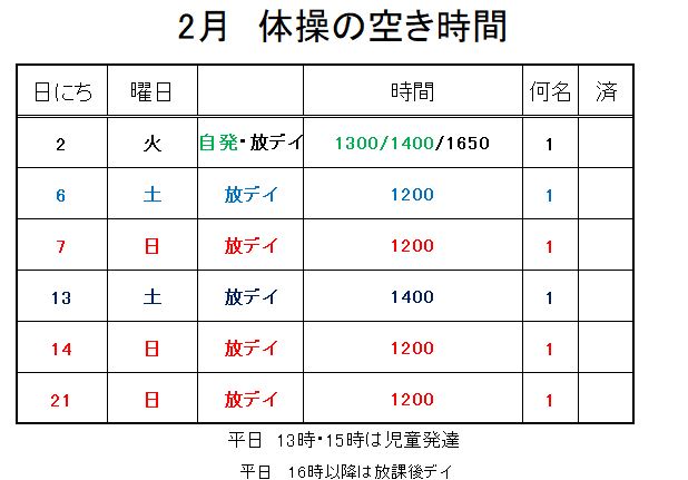 【 2020年度】2月ご予約空き状況（1/31)