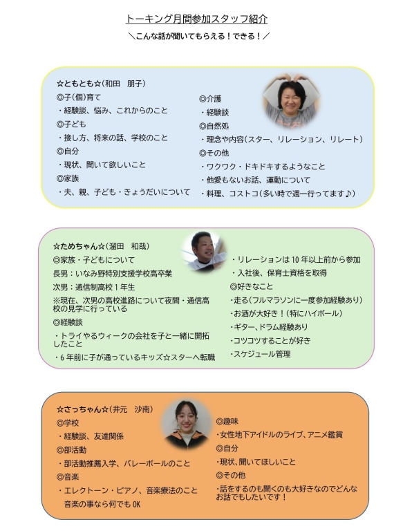 トーキング対象スタッフ紹介♪